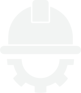 icono blanco de un casco sobre engranaje que representa a la ingenieria